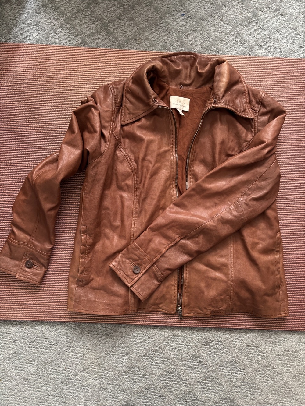 Hinge women’s Chestnut Brown Leather Zip Jacket - designed in Seattle